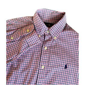 Ralph Lauren Classic Fit Button Down Shirt M Pink Blue Check Plaid Long Sleeve